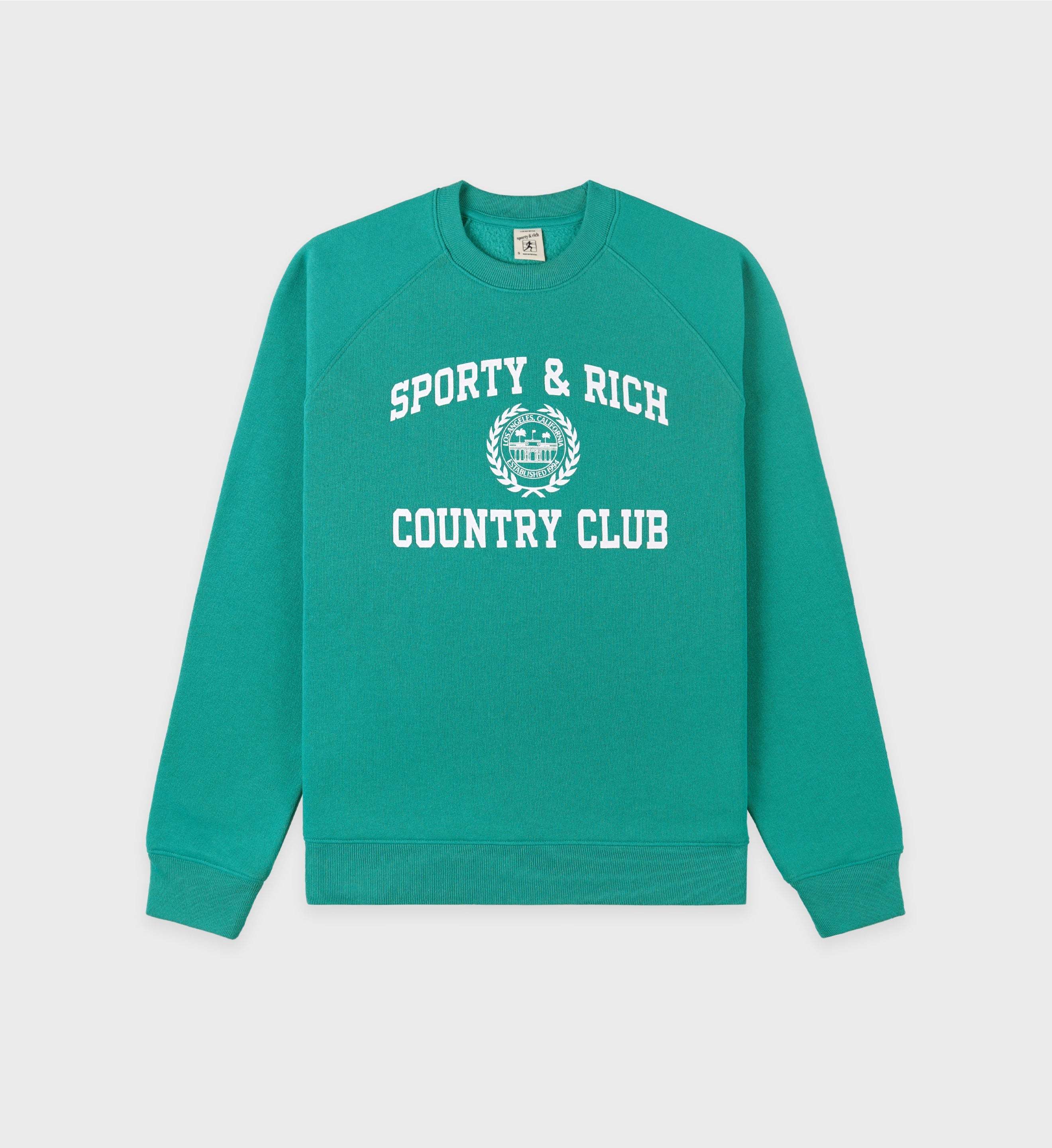 Varsity Crest Soft Crewneck - Spring Green/White