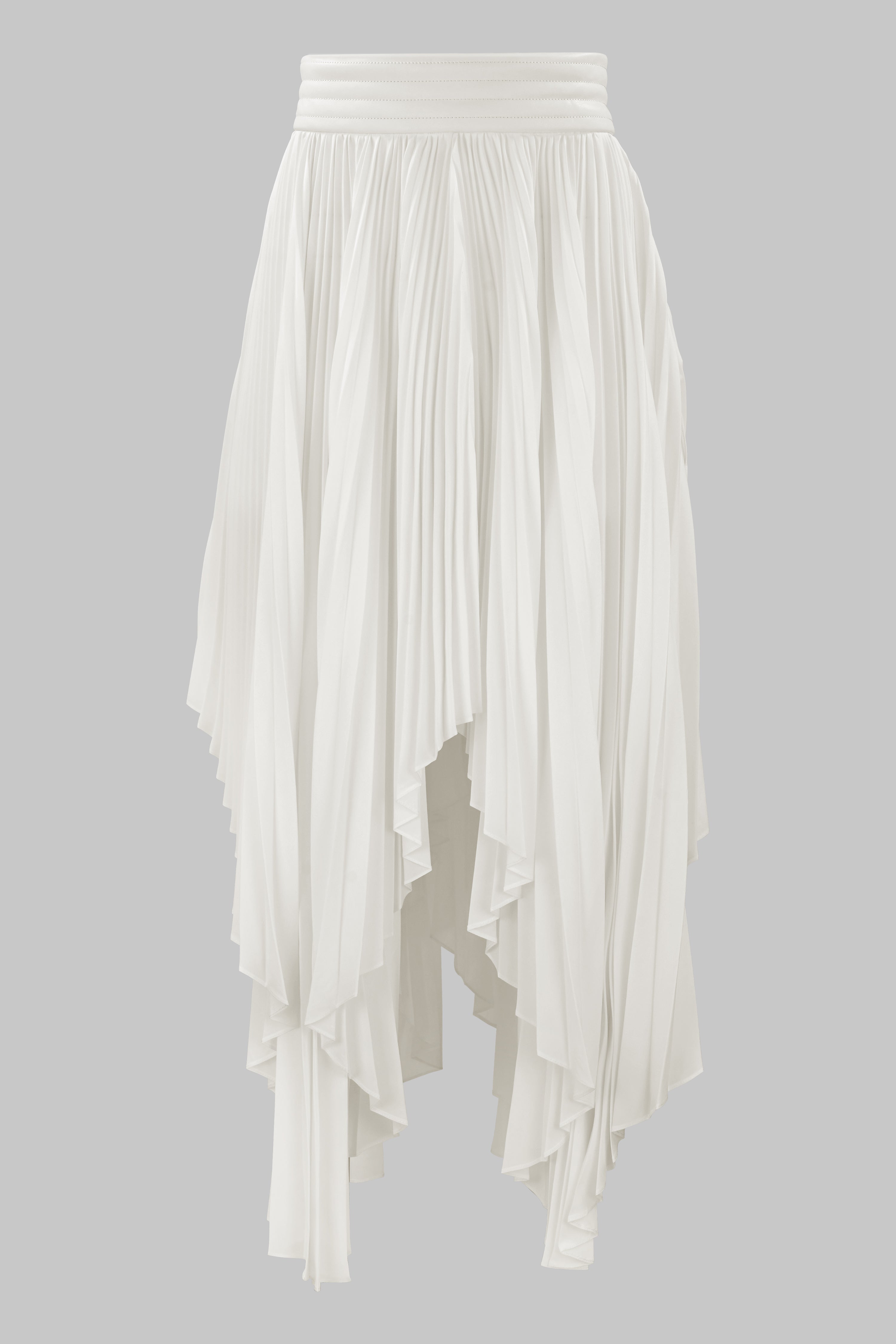 ASYMMETRIC PLEATED SKIRT W/ VEGAN LEATHER WAIST