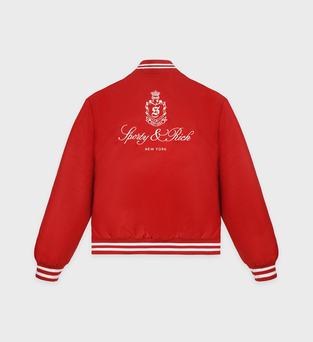 Vendome Nylon Varsity Jacket - Fire Red/White