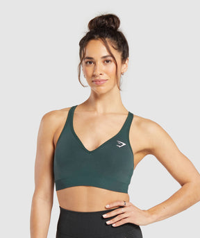 Gymshark Vital V Neck Sports Bra - Woodland Green Marl