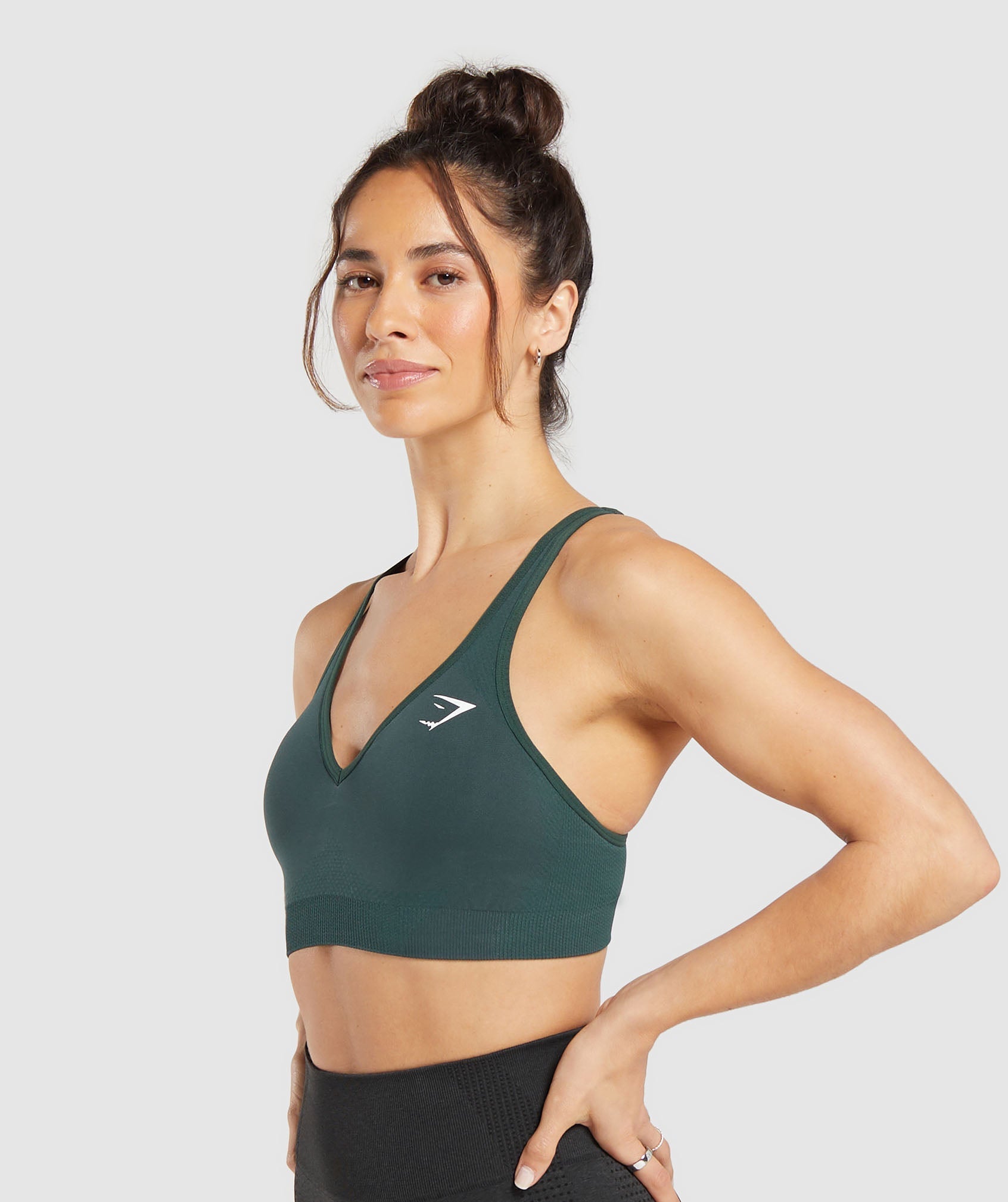 Gymshark Vital V Neck Sports Bra - Woodland Green Marl