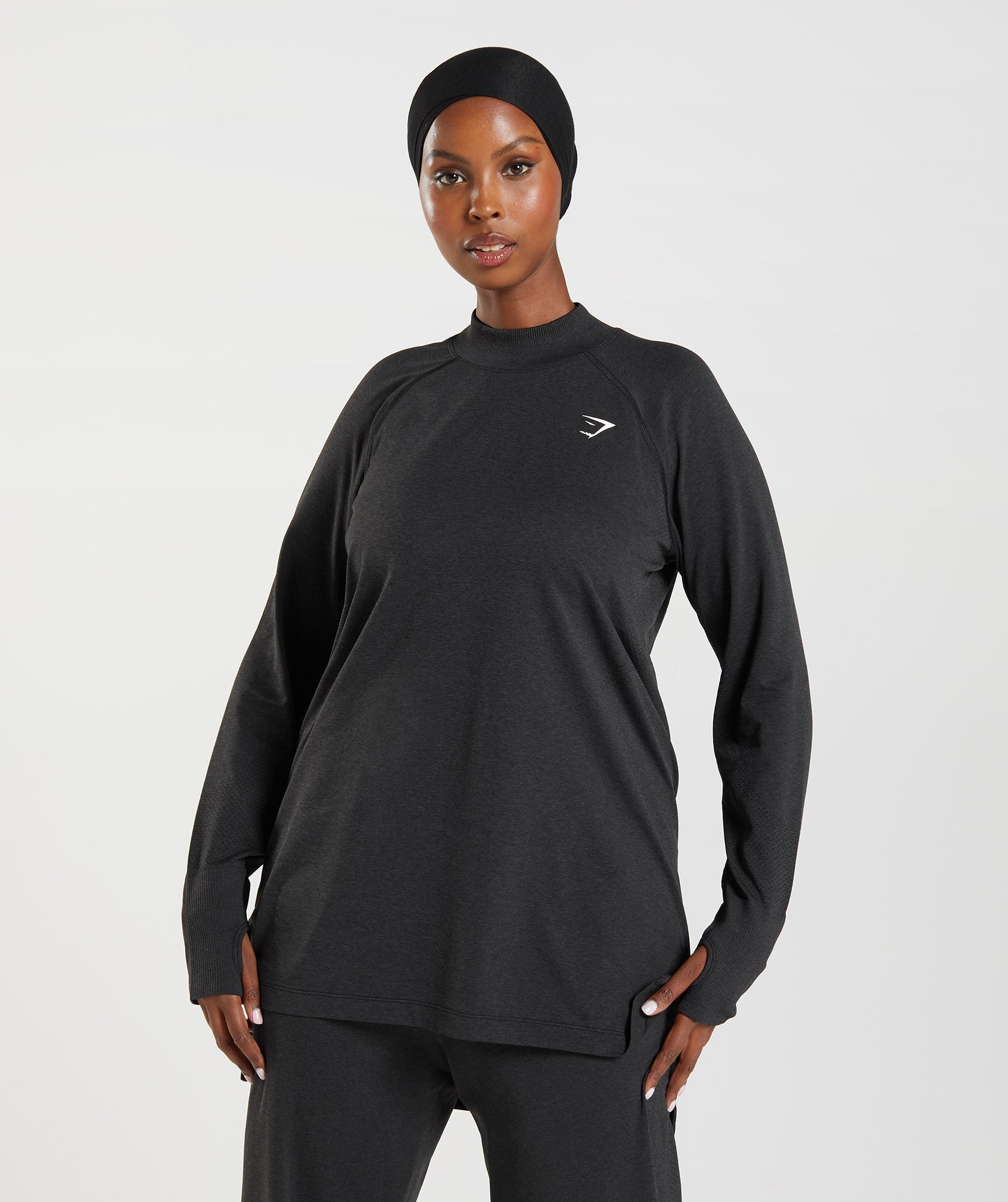 Gymshark Vital Long Line Top - Black Marl