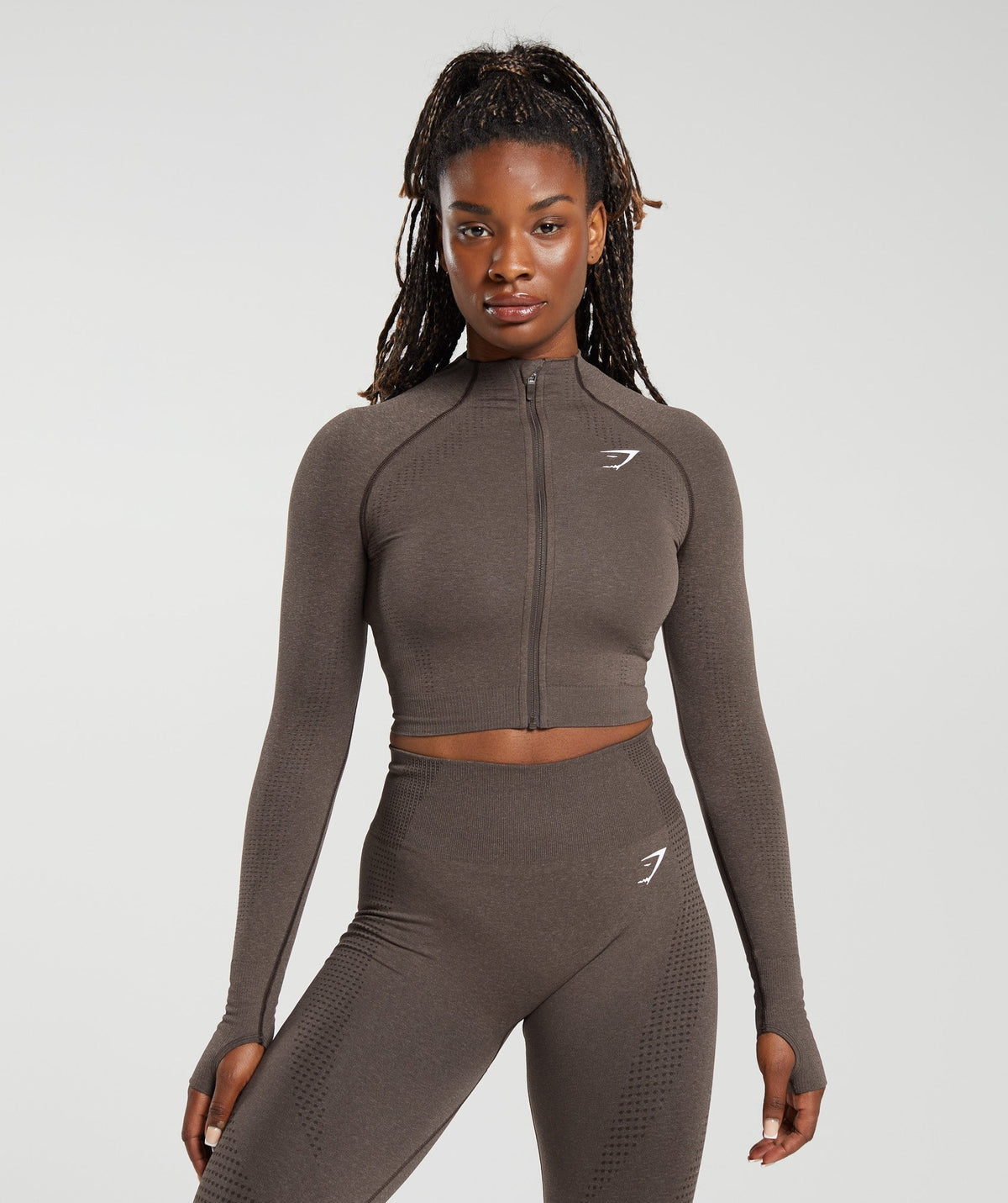 Gymshark Vital Midi Zip Up Jacket - Brown Marl