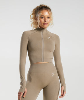 Gymshark Vital Midi Zip Up Jacket - Vanilla Brown Marl