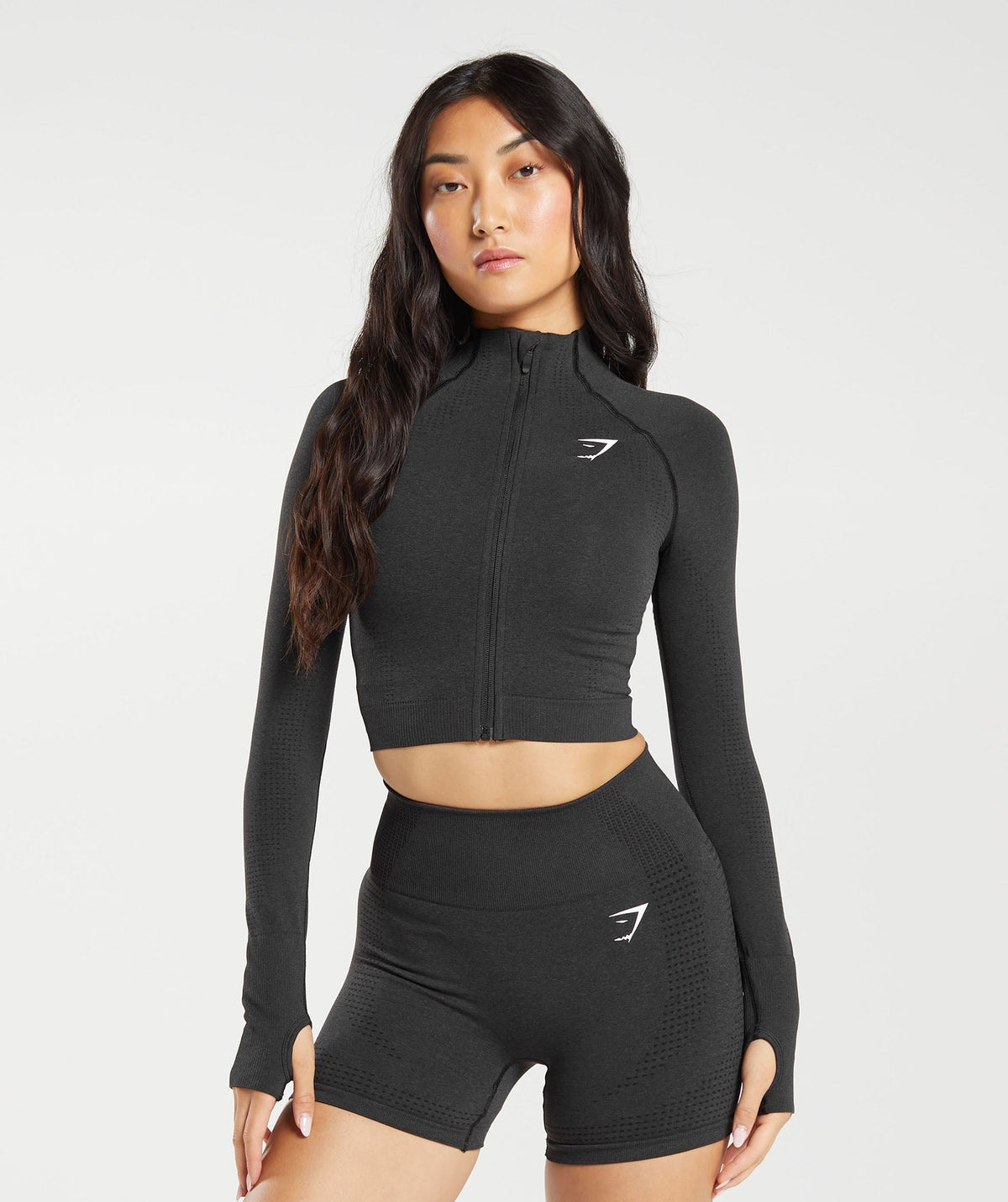 Gymshark Vital Midi Zip Up Jacket - Black Marl