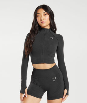 Gymshark Vital Midi Zip Up Jacket - Black Marl