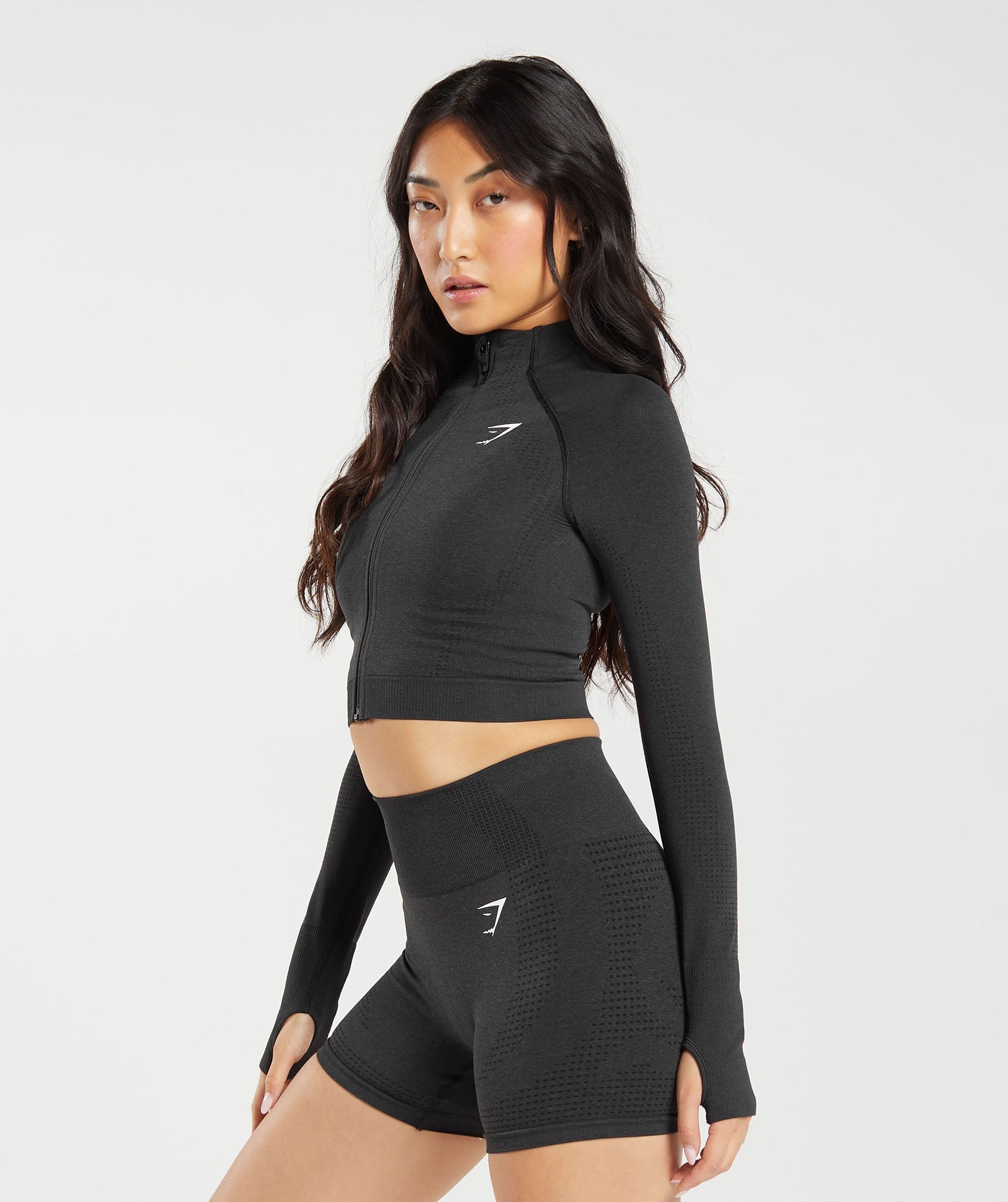 Gymshark Vital Midi Zip Up Jacket - Black Marl