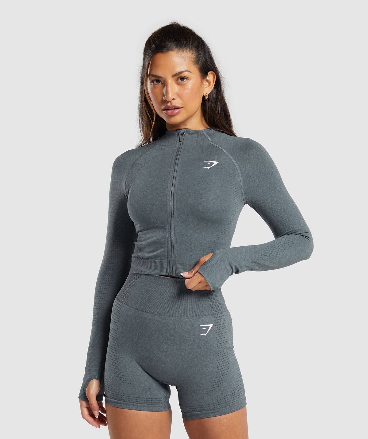Gymshark Vital Midi Zip Up Jacket - Strong Grey Marl