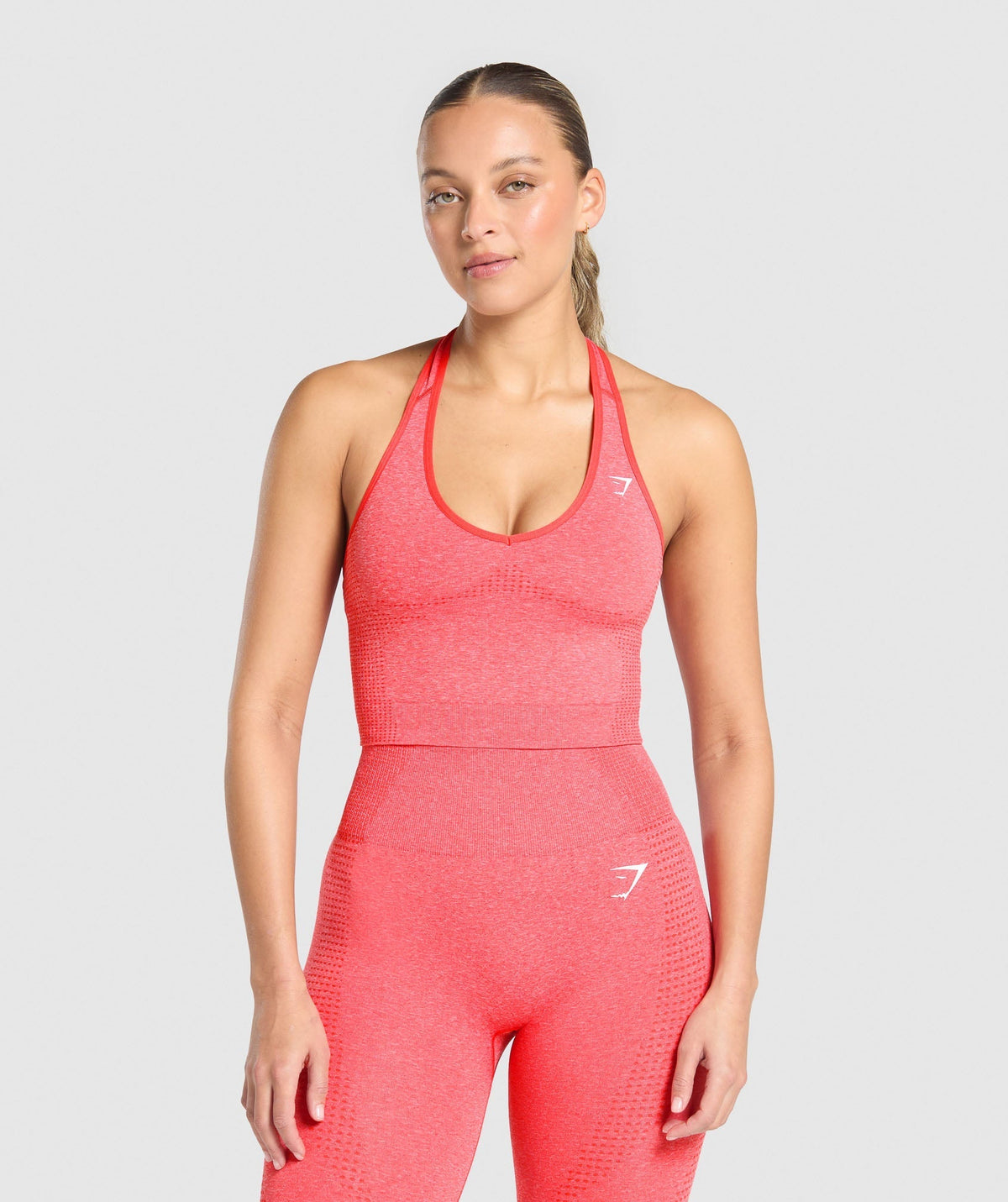 Gymshark Vital Halter Neck Tank With Shelf - Coral Red Marl