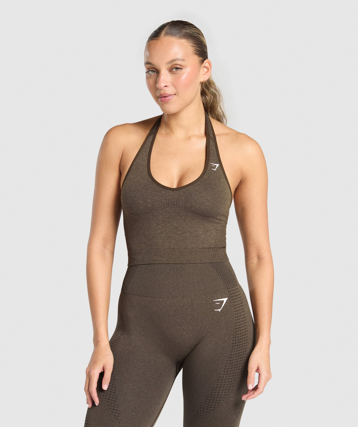 Gymshark Vital Halter Neck Tank With Shelf - Penny Brown Marl