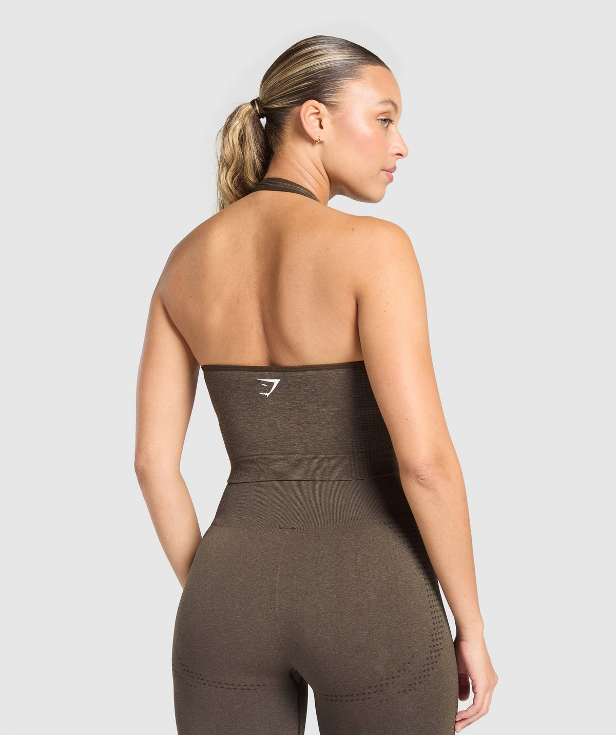Gymshark Vital Halter Neck Tank With Shelf - Penny Brown Marl