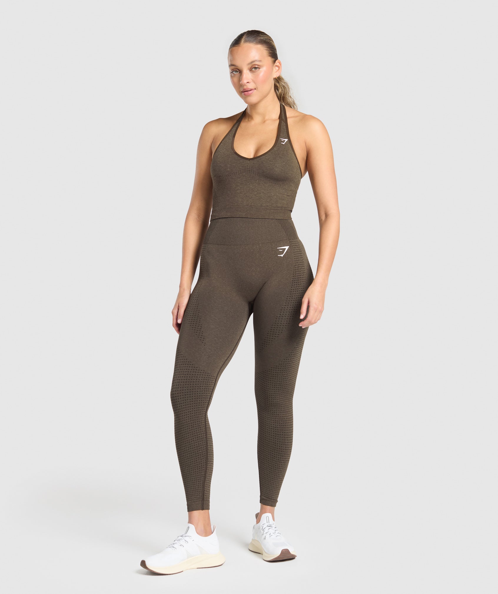 Gymshark Vital Halter Neck Tank With Shelf - Penny Brown Marl