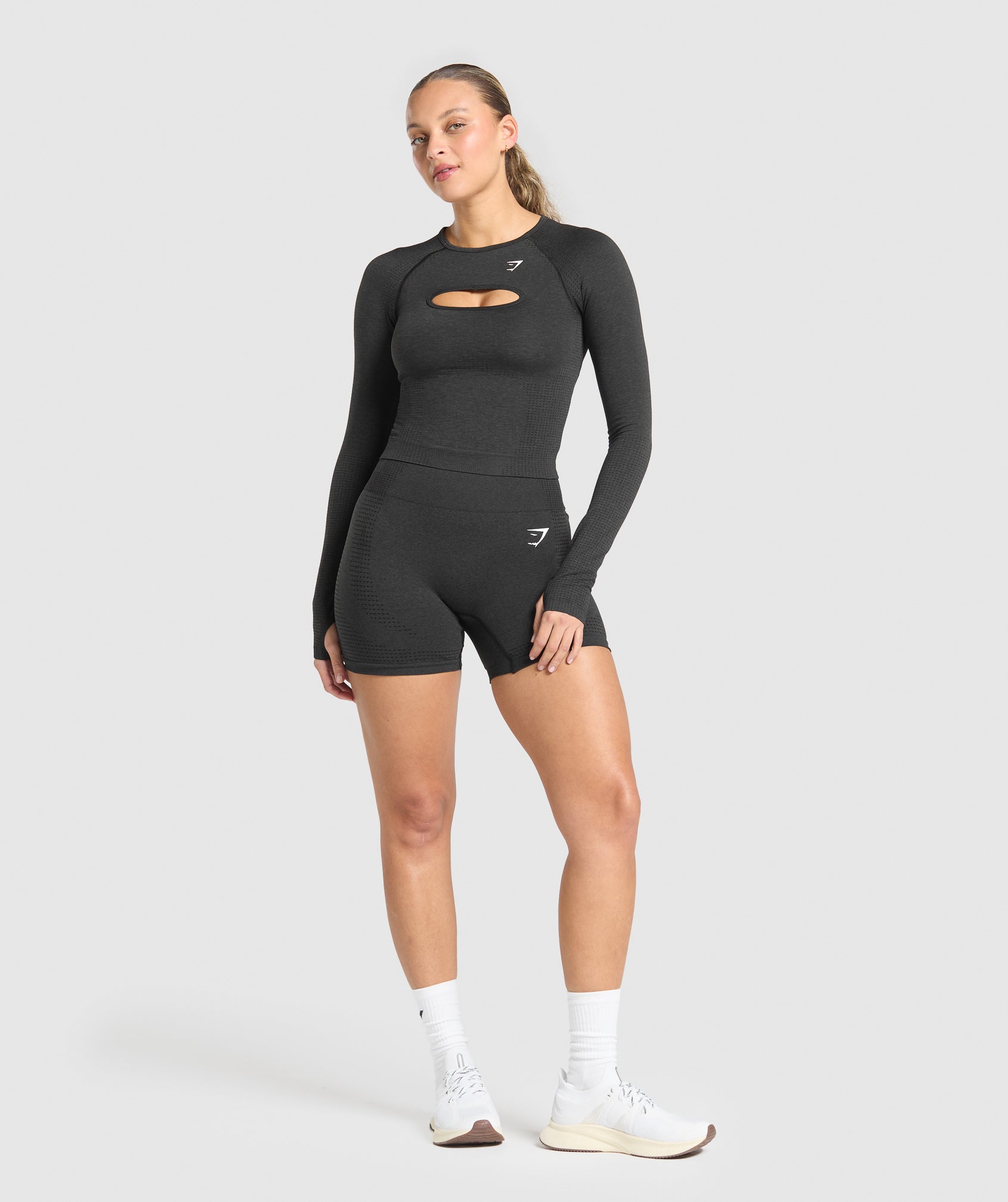 Gymshark Vital Long Sleeve Cut Out Top - Black Marl