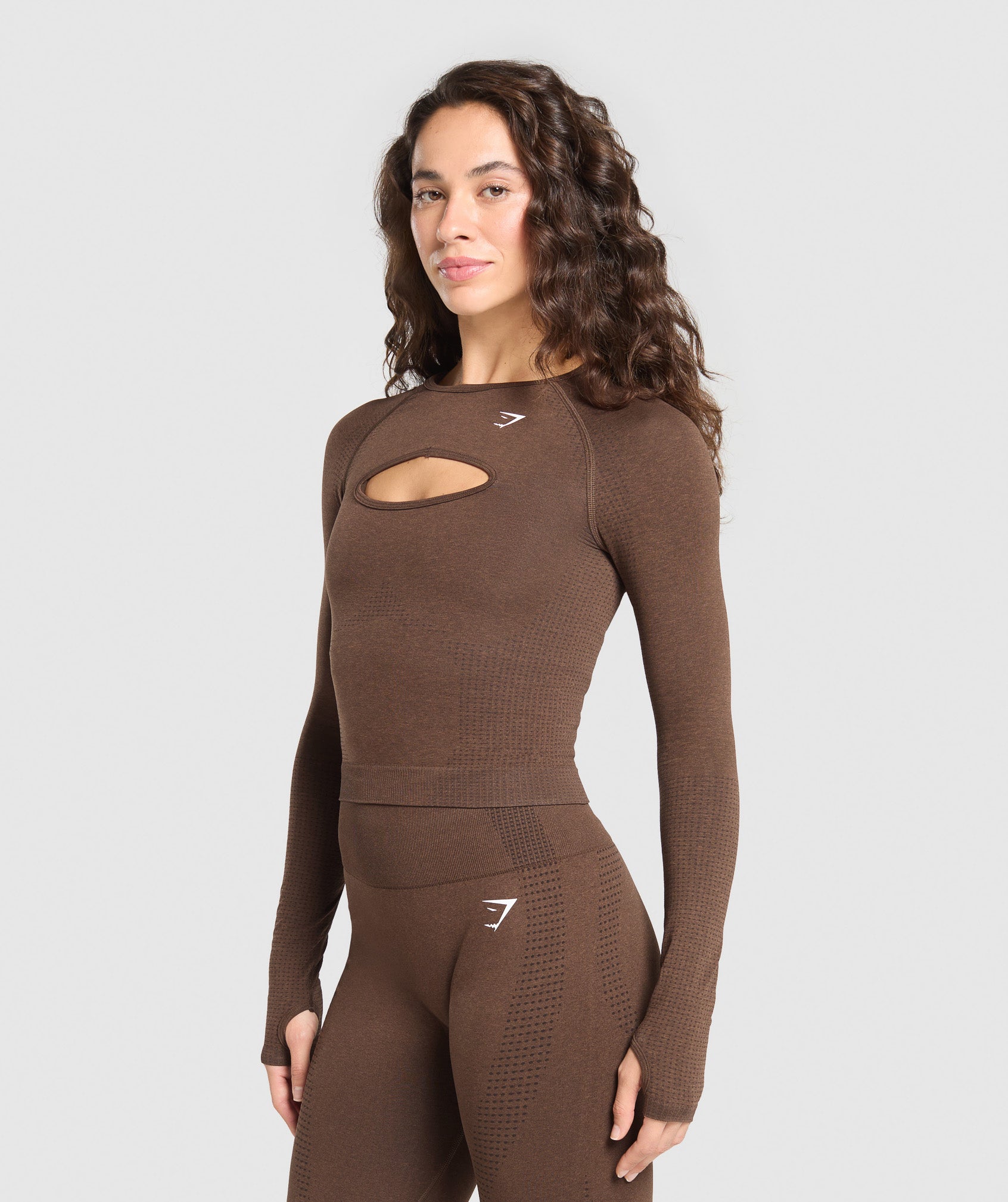 Gymshark Vital Long Sleeve Cut Out Top - Espresso Marl