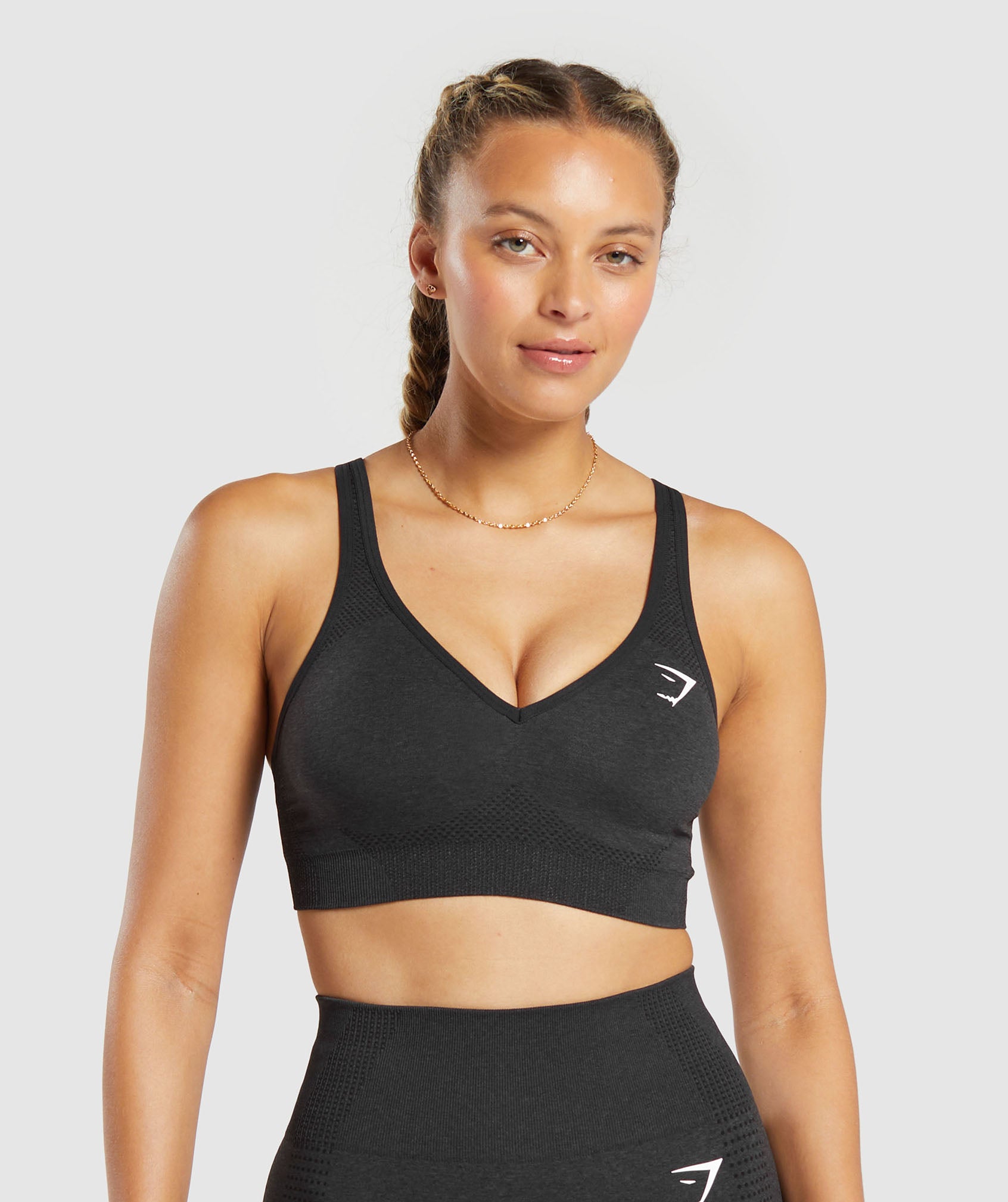 Gymshark Vital V Neck Sports Bra - Black Marl