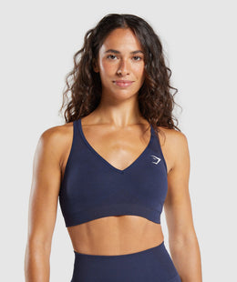 Gymshark Vital V Neck Sports Bra - Heavy Blue/ Marl