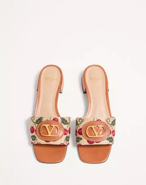 Valentino Garavani VLogo Floral Jacquard Slide Sandals