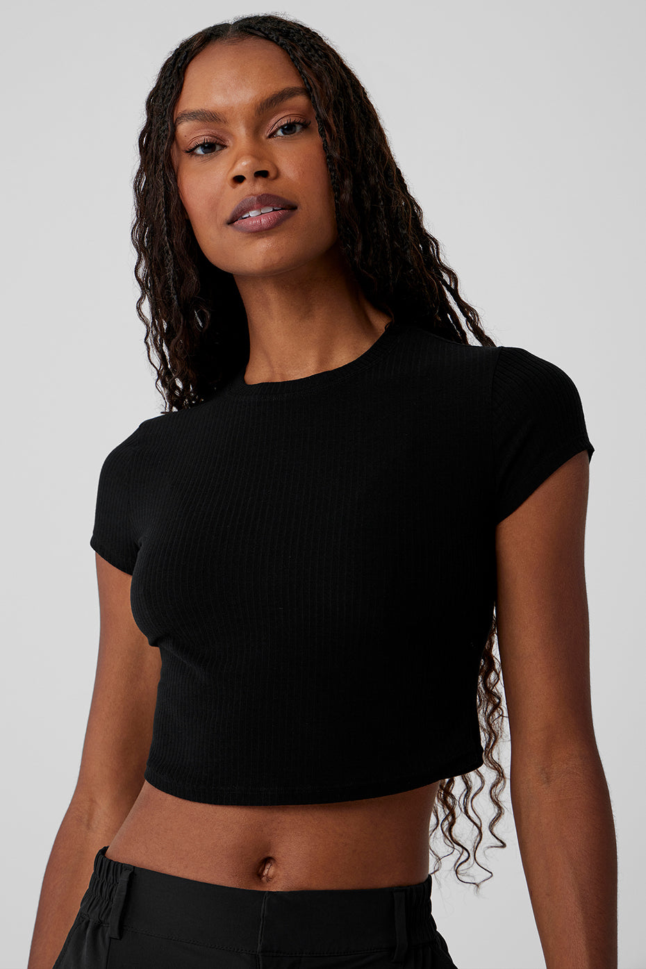 Ribbed Sea Coast Cropped Short Sleeve Tee