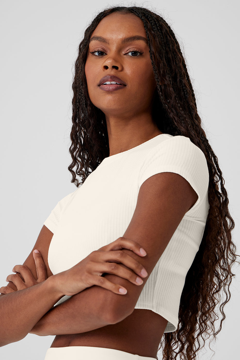 Ribbed Sea Coast Cropped Short Sleeve Tee