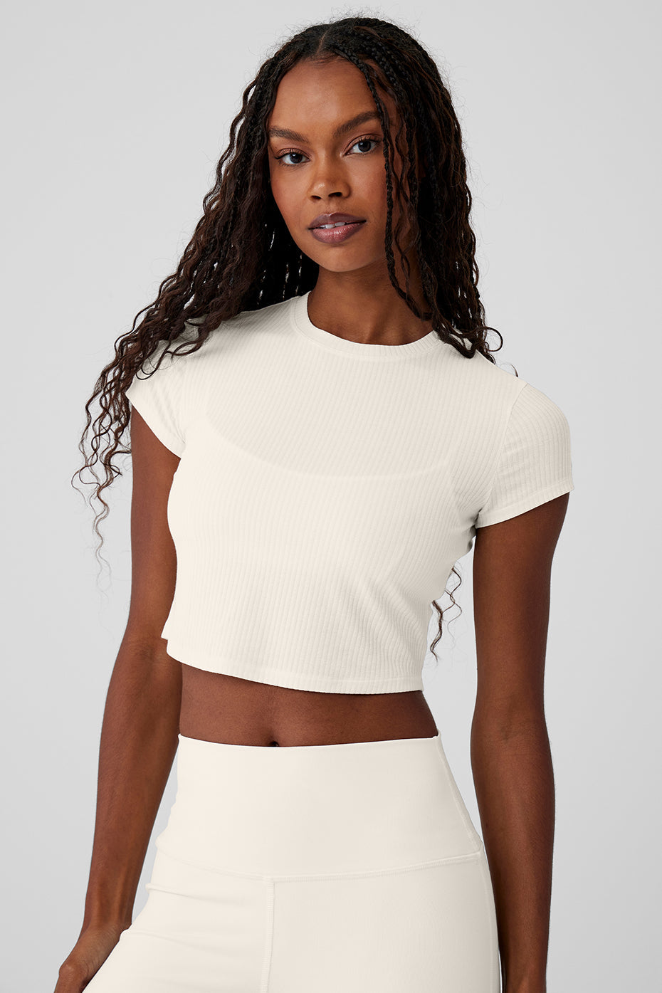 Ribbed Sea Coast Cropped Short Sleeve Tee