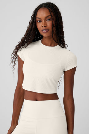 Ribbed Sea Coast Cropped Short Sleeve Tee