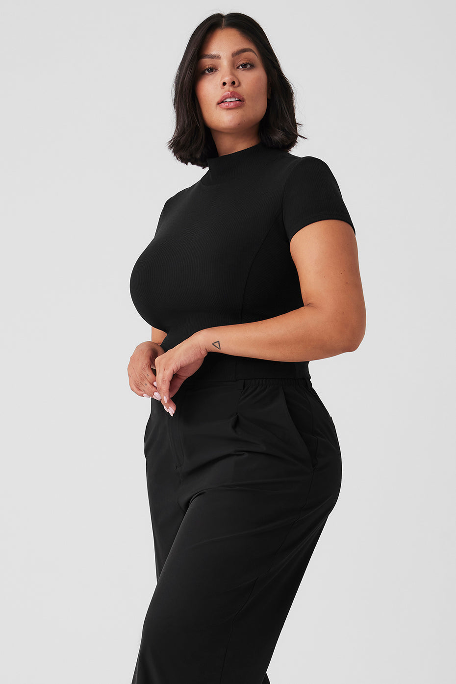 Wellness Rib Mock Neck Polished Short Sleeve