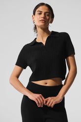 Cashmere Plush Waffle Polo Tee