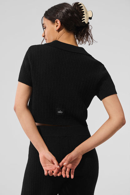 Cashmere Plush Waffle Polo Tee