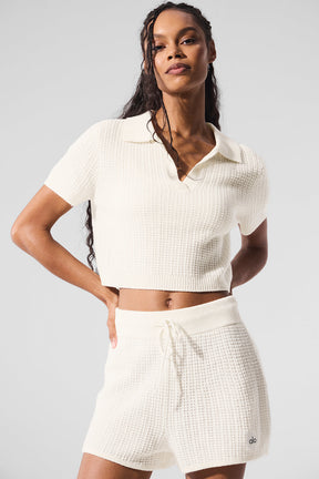 Cashmere Plush Waffle Polo Tee