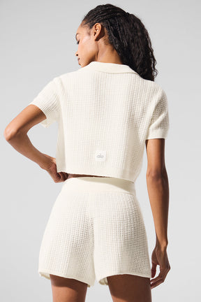 Cashmere Plush Waffle Polo Tee