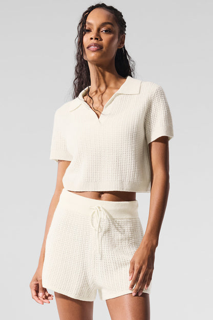 Cashmere Plush Waffle Polo Tee