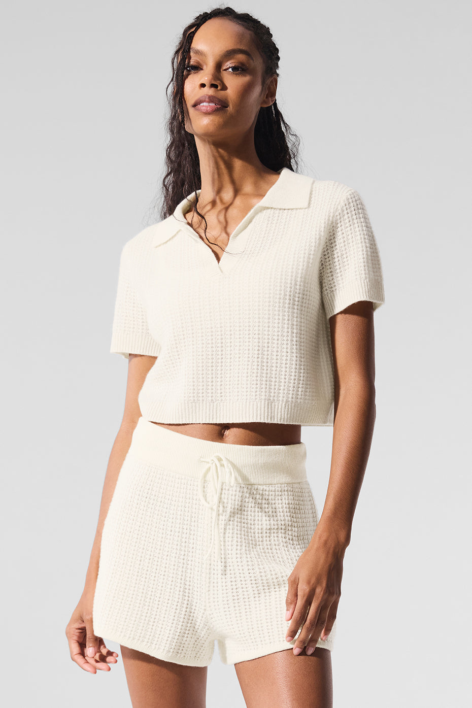 Cashmere Plush Waffle Polo Tee