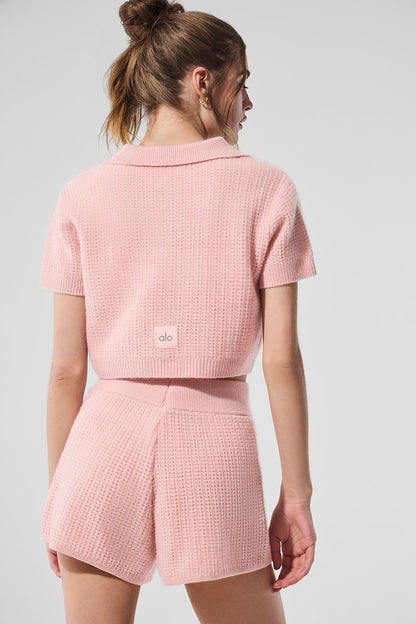 Cashmere Plush Waffle Polo Tee
