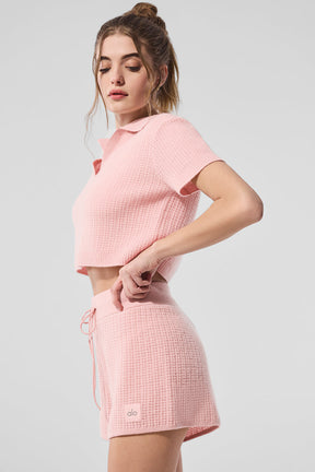 Cashmere Plush Waffle Polo Tee
