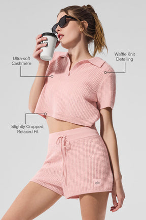 Cashmere Plush Waffle Polo Tee
