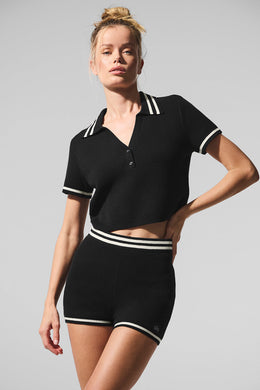 Tennis Club Sweater Knit Cropped Polo