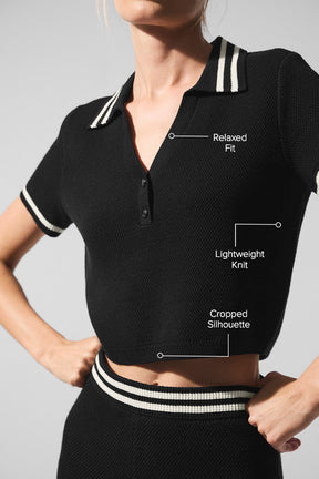 Tennis Club Sweater Knit Cropped Polo
