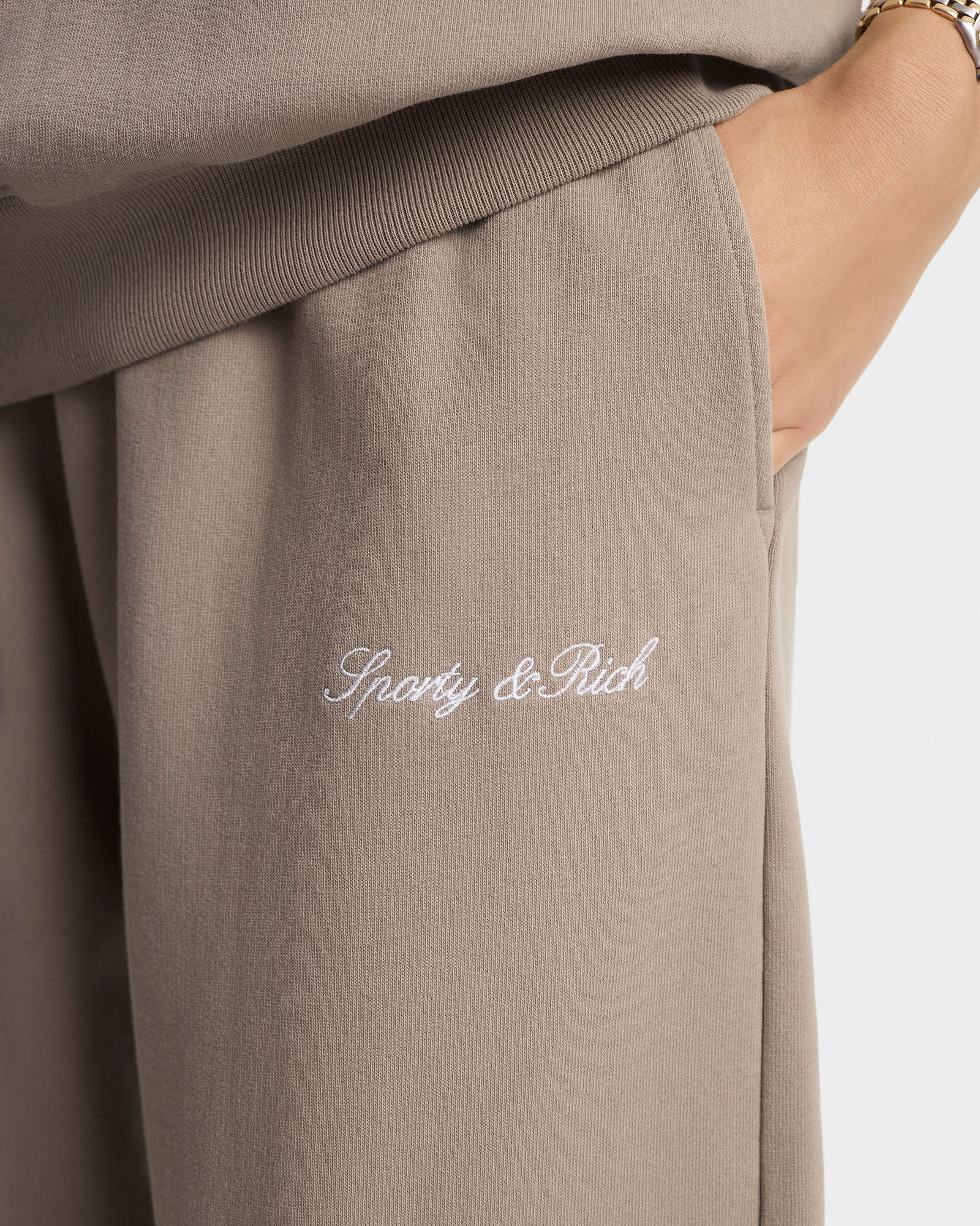 Signature Logo Embroidered Wide Sweatpant - Hazelnut/White