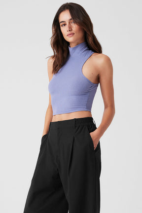 Ribbed Sea Coast Cropped Turtleneck Tank
