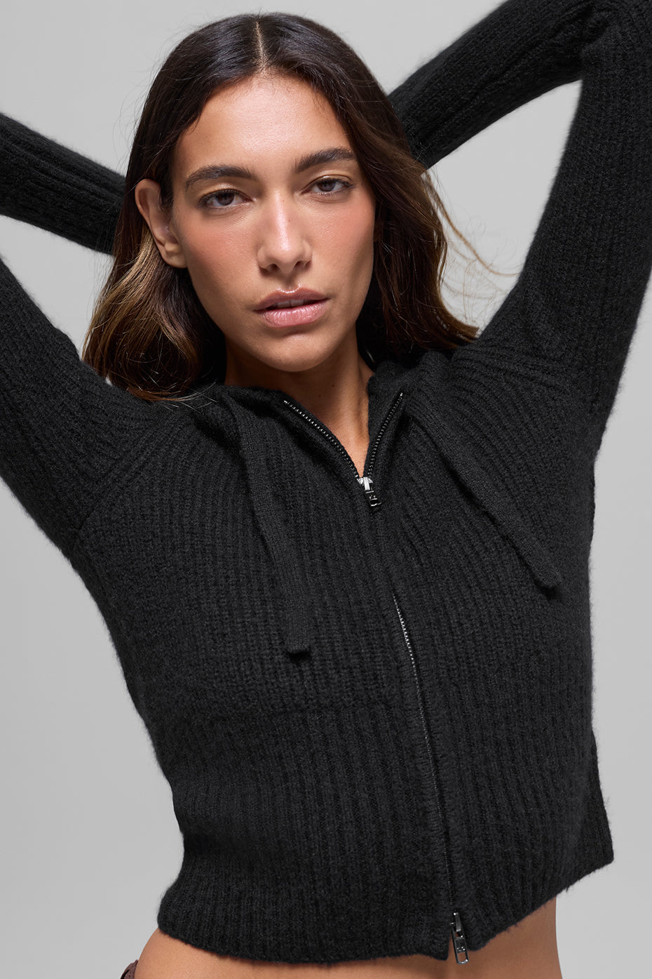 Wool Cashmere Ribbed Noble Full Zip Hoodie