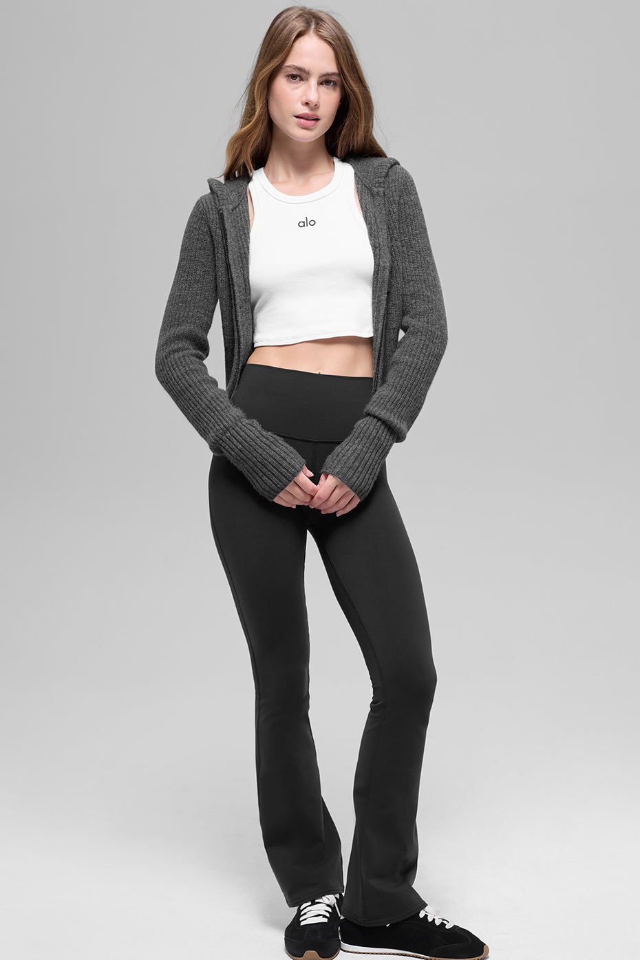 Wool Cashmere Ribbed Noble Full Zip Hoodie