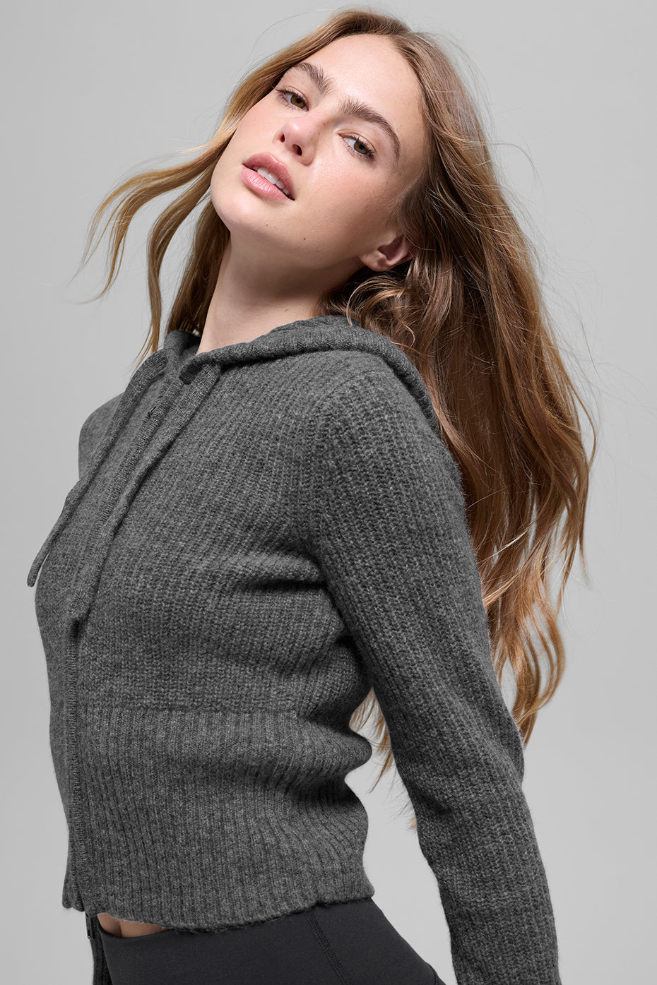 Wool Cashmere Ribbed Noble Full Zip Hoodie