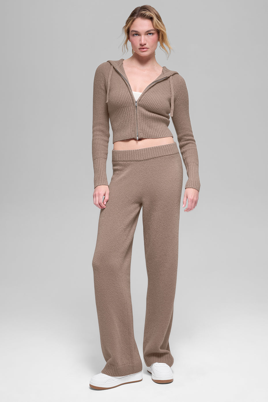 Wool Cashmere Ribbed Noble Full Zip Hoodie