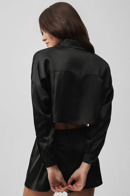 Silk Luminous Cropped Button Down Long Sleeve