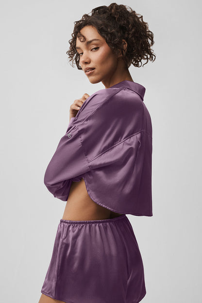 Silk Luminous Cropped Button Down Long Sleeve