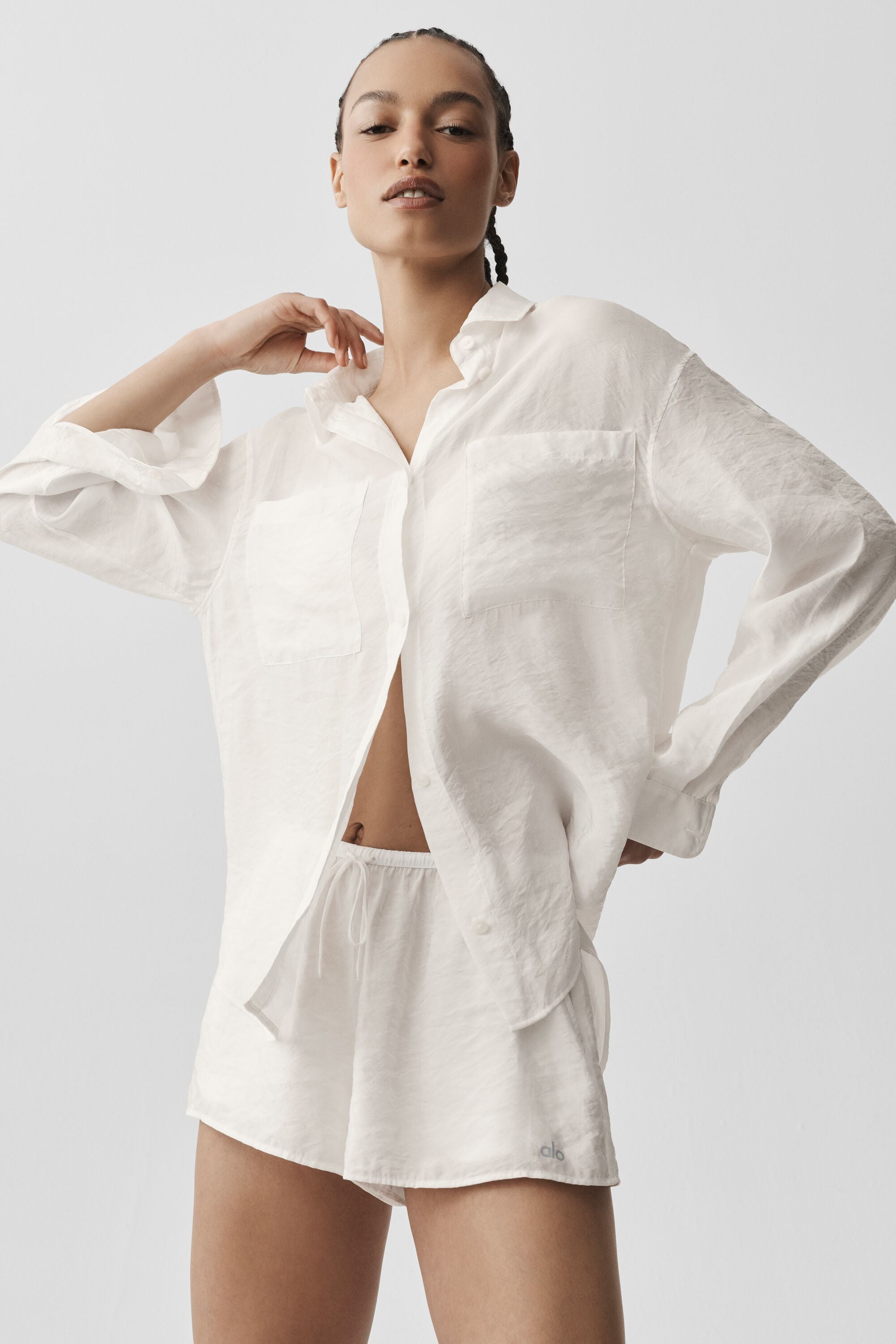 Semi-Sheer Golden Hour Button Down Long Sleeve