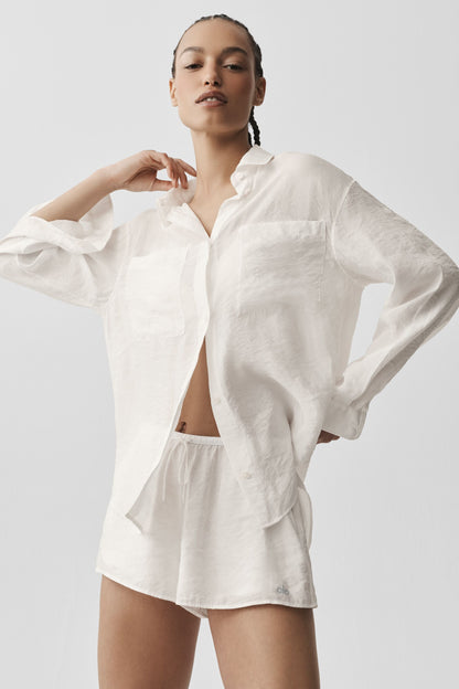 Semi-Sheer Golden Hour Button Down Long Sleeve