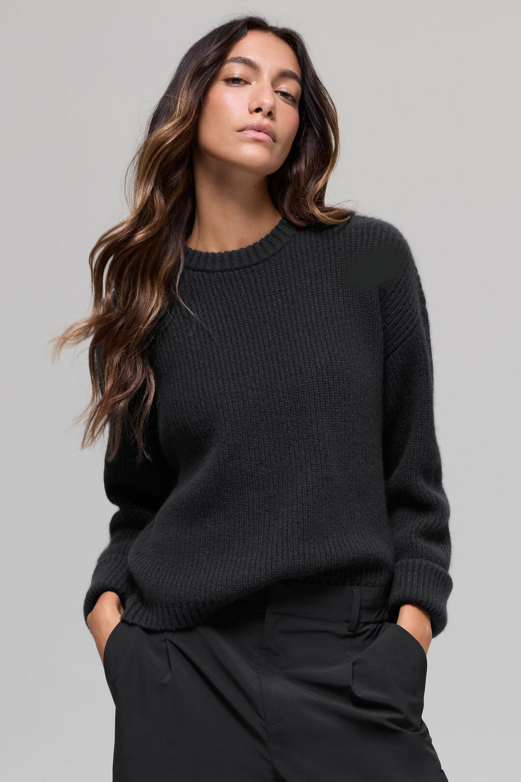 Wool Cashmere Ribbed Noble Crewneck Sweater