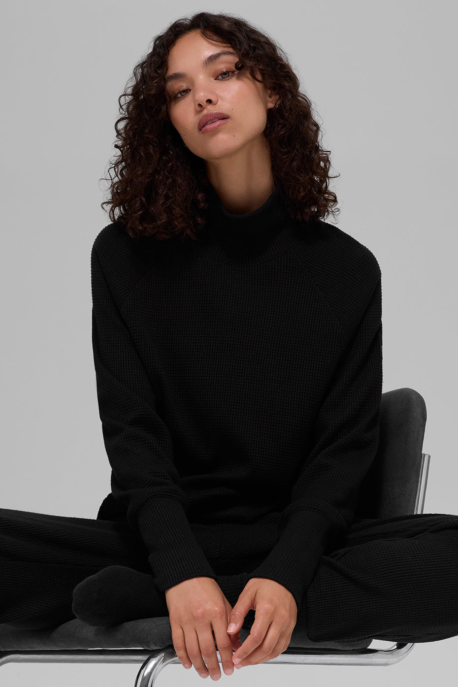 Waffle Weekend Escape Mock Neck Long Sleeve