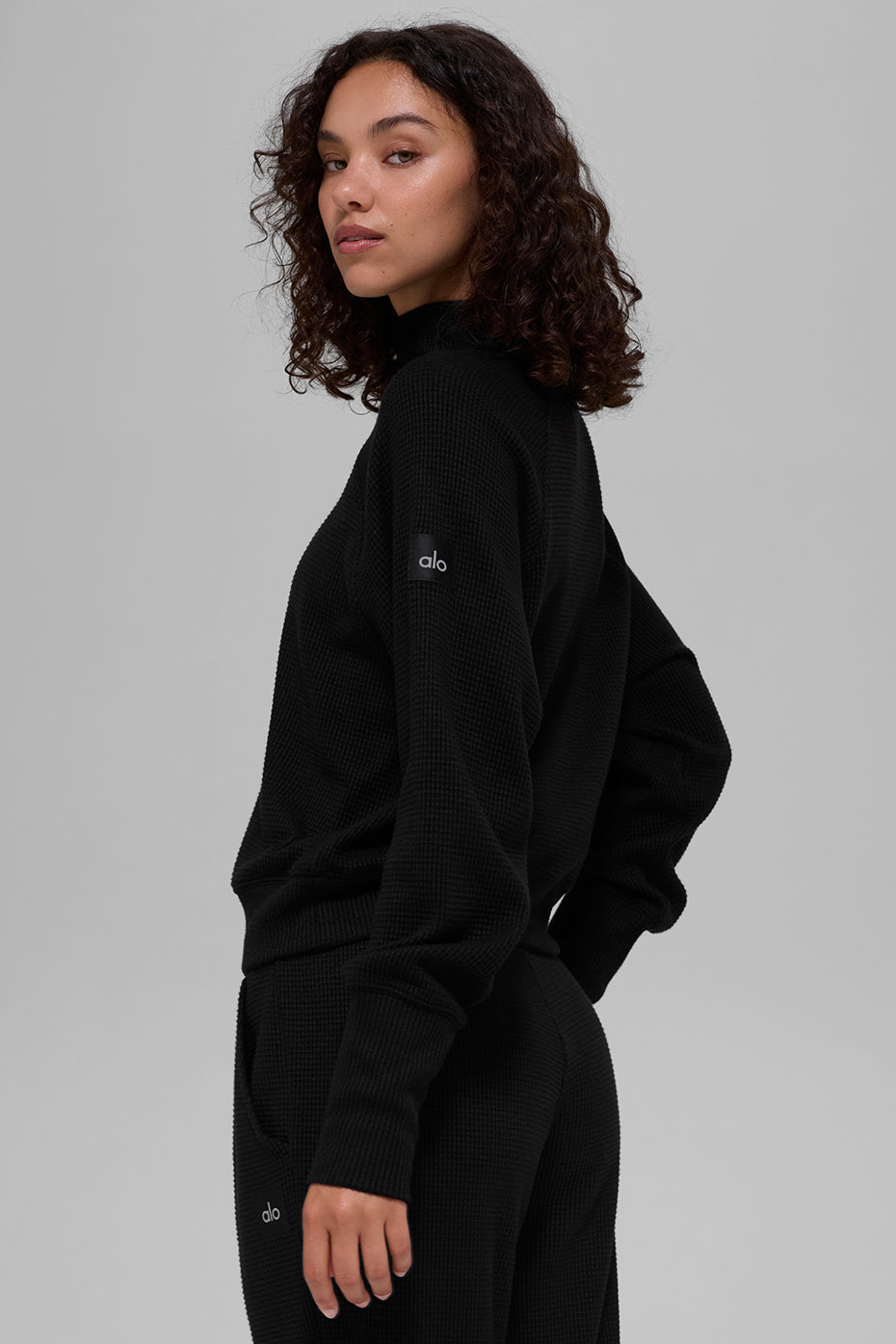 Waffle Weekend Escape Mock Neck Long Sleeve